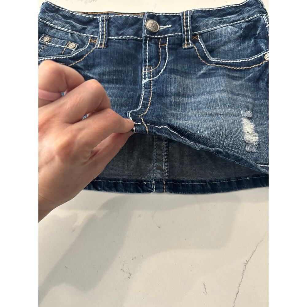 Y2K Amethyst micro mini denim jean skirt sz 0 blue festival cowgirl summer hot - Picture 3 of 8